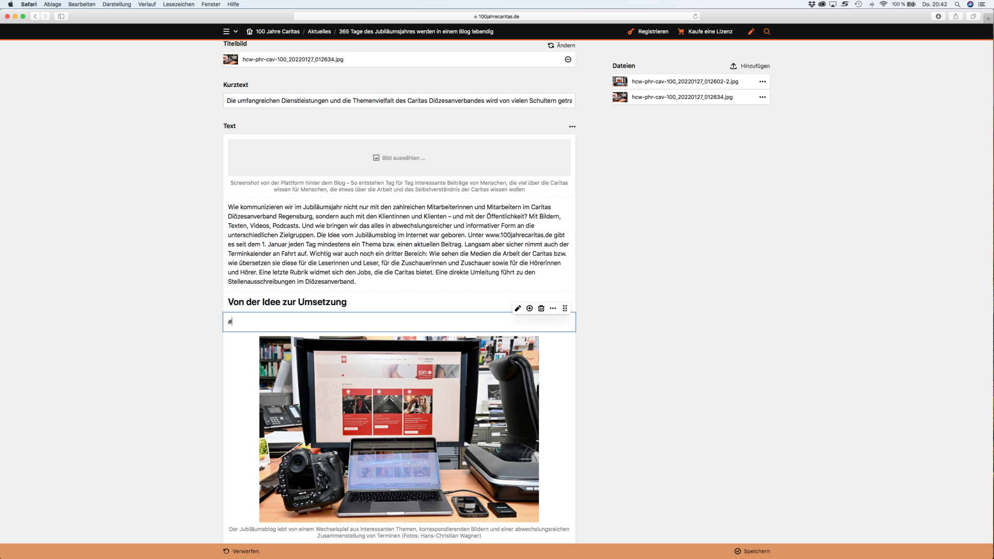 WordPress-Backend mit Beitragseditor.