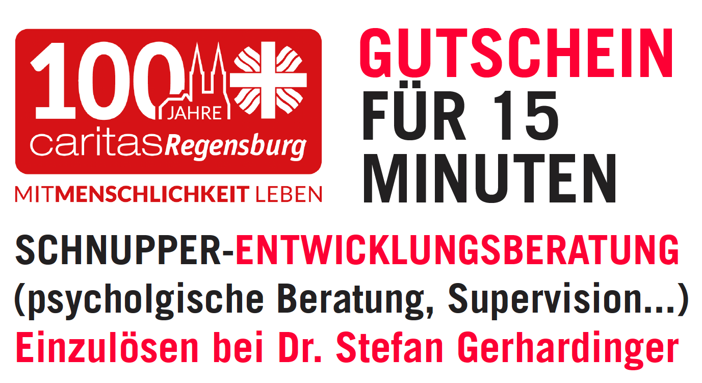 Eine rote Grafik mit weißer Schrift wirbt für eine Veranstaltung mit dem Titel „100+ Minuten für Super-Entwicklungsberatung“. Die Gestaltung wirkt plakativ und informationsorientiert.