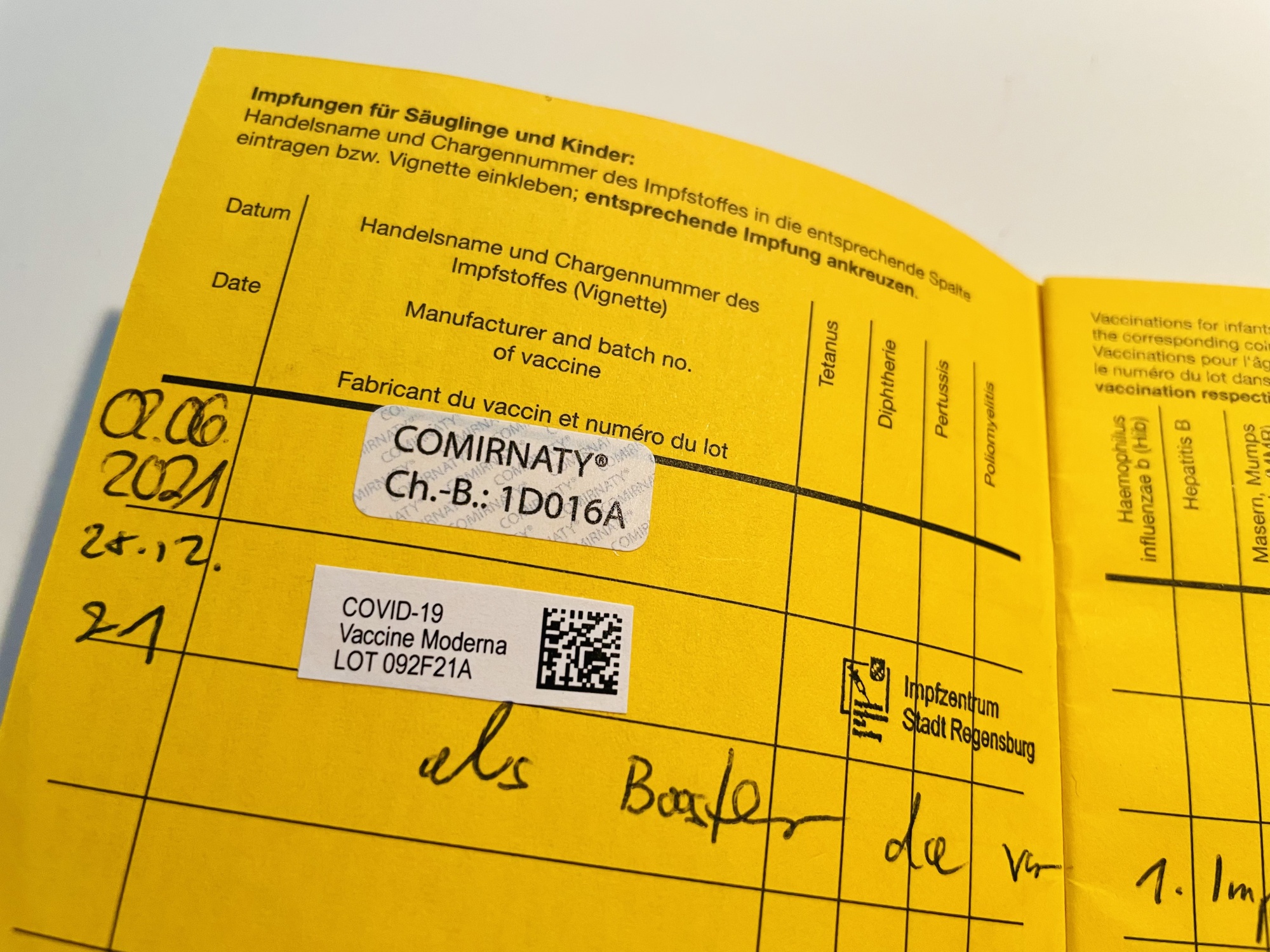Detailaufnahme eines Impfpasses